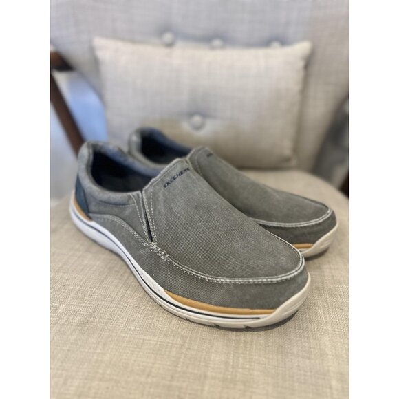 Skechers Shoes Mens Size 13 Gray Blue Relaxed Fit Memory Foam Slip On Comfort - Picture 1 of 9
